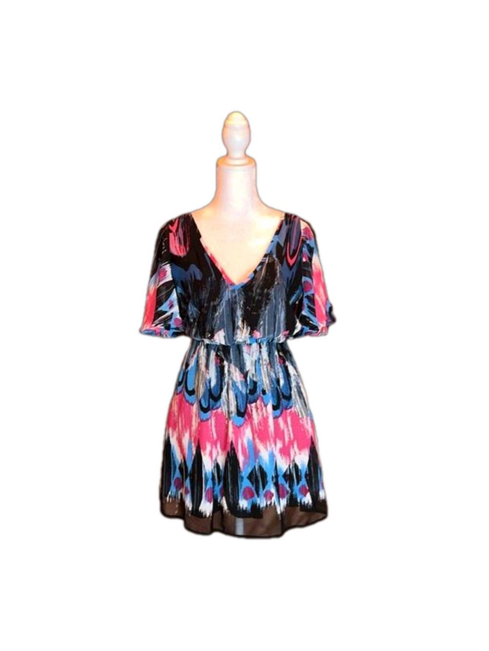 JOHNNY MARTIN Adorable Blue, Black, & Pink Print Dress Size 3